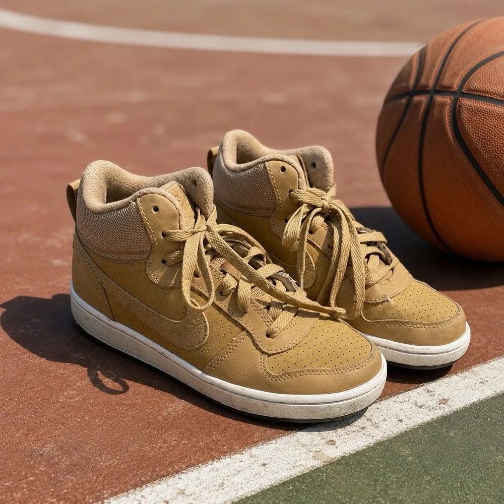 Nike Youth Size 4 Court Borough Mid Yellow Wheat Athletic Sneakers 839977-701